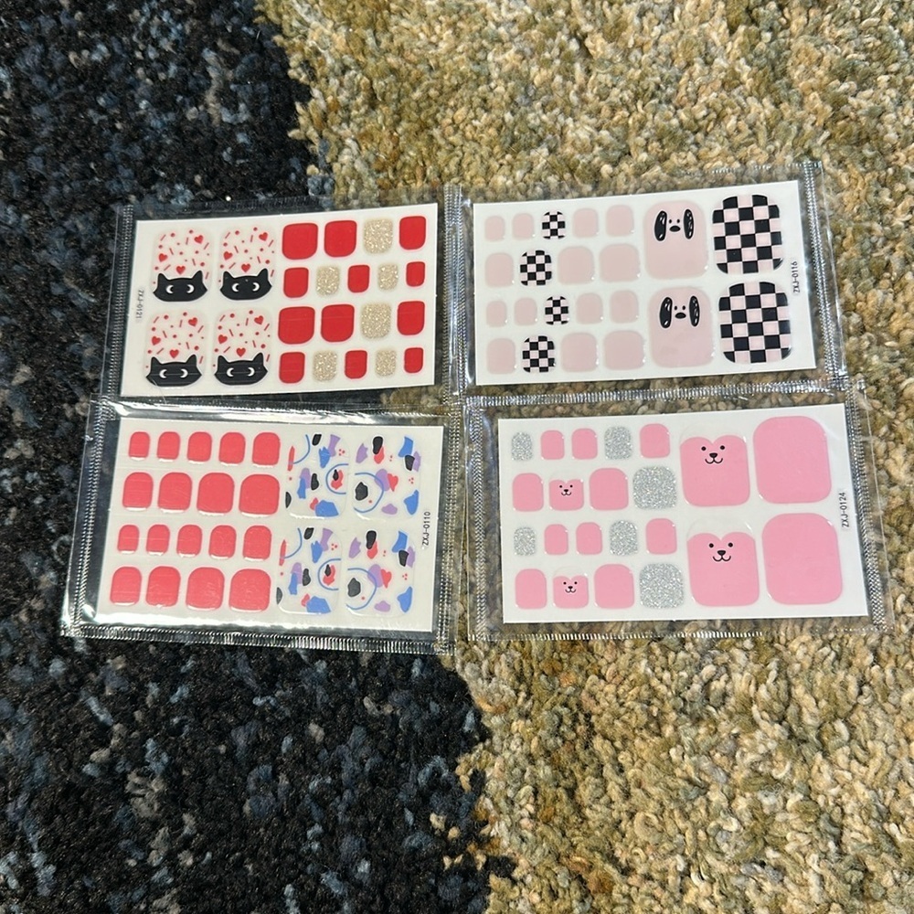Set of 4 Animal Styles Nail Wraps Sets Gel Nails or Top Coat and Go